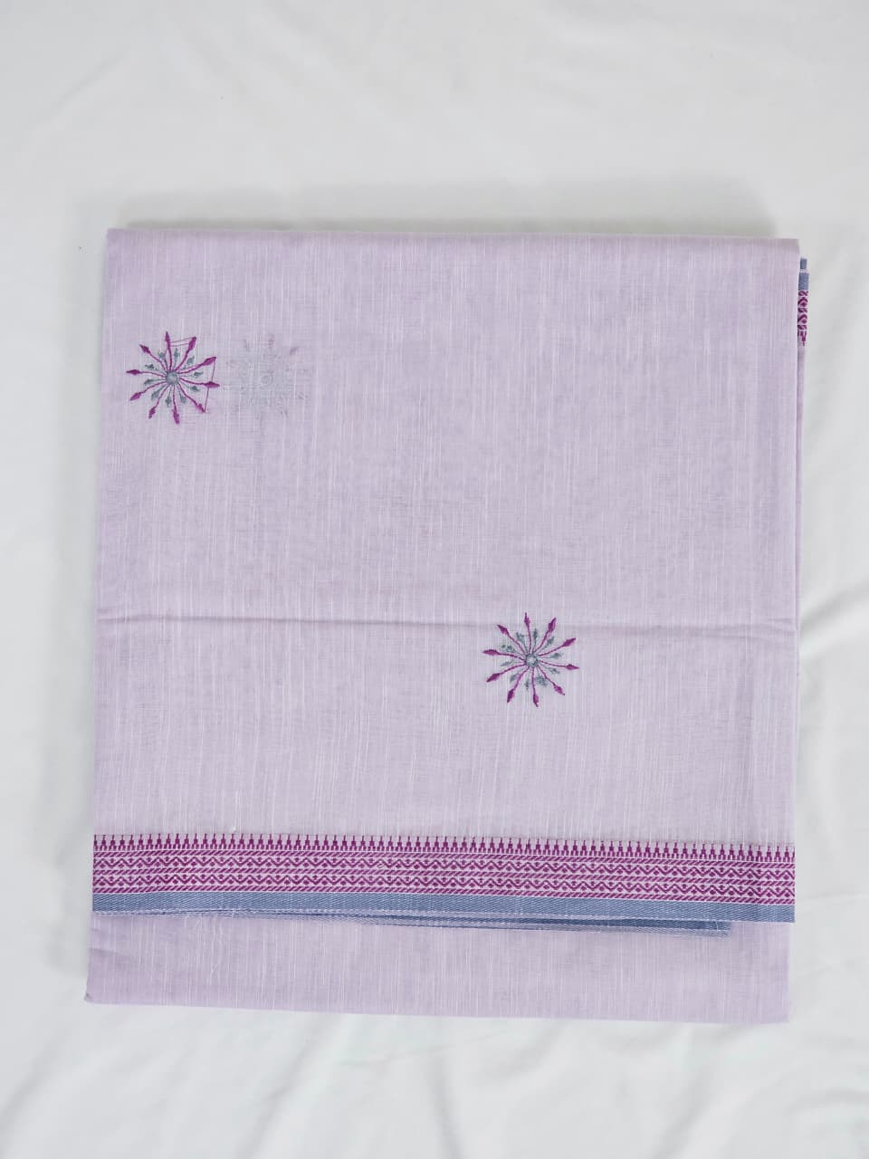 Light Lavender Handloom Venkatagiri Cotton Saree with Dandelion Embroidery - Kleemkaara