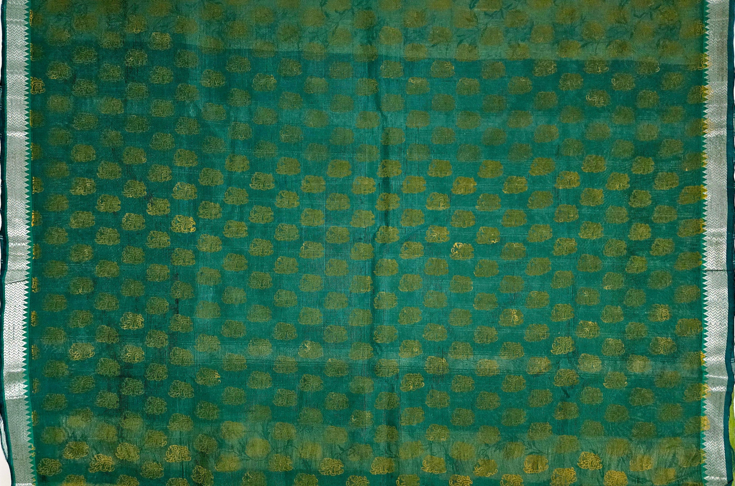 Manjari – Yellow & Green Handloom Mangalagiri Silk Cotton Saree with Floral Print - Kleemkaara