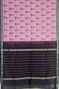 Manohari – Pink & Brown Handloom Mangalagiri Silk Cotton Saree with Jhumka Print - Kleemkaara