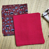 Maroon Ajrakh Hand Block Print Cotton Suit Material with Barmer Applique Mul Dupatta | 3-Piece Unstitched Set - Kleemkaara