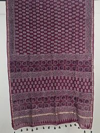 Maroon Ajrakh Handblock Printed Chanderi Silk Saree - Kleemkaara