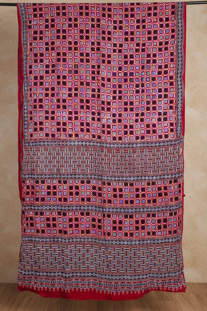 Maroon and Black Ajrakh Handblock Printed Modal Silk Saree - Kleemkaara
