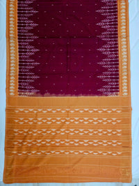 Maroon and Yellow Handloom Pochampally Ikkat Mercerized Cotton Saree - Kleemkaara