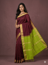 Maroon Handloom Venkatagiri Silk Cotton Saree - Kleemkaara