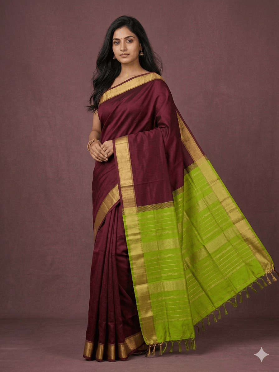Maroon Handloom Venkatagiri Silk Cotton Saree - Kleemkaara
