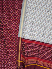 Maroon Pochampally Handloom Ikat Silk Cotton (Sico) Dress Material with White Dupatta - Kleemkaara