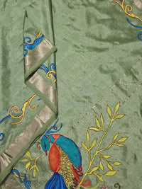 Mayurangana – Hand-Painted Handloom Mangalagiri Silk Cotton Saree - Kleemkaara