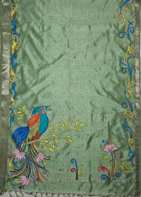 Mayurangana – Hand-Painted Handloom Mangalagiri Silk Cotton Saree - Kleemkaara