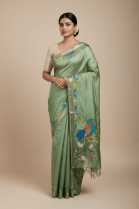 Mayurangana – Hand-Painted Handloom Mangalagiri Silk Cotton Saree - Kleemkaara
