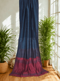 Mayurika – Peacock Blue Handloom Mangalagiri Silk Cotton Saree with Maroon Border - Kleemkaara