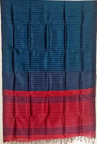 Mayurika – Peacock Blue Handloom Mangalagiri Silk Cotton Saree with Maroon Border - Kleemkaara