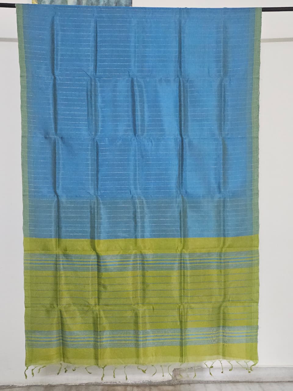 Neelavalli – Blue Handloom Mangalagiri Silk Cotton Saree with Parrot Green Border - Kleemkaara