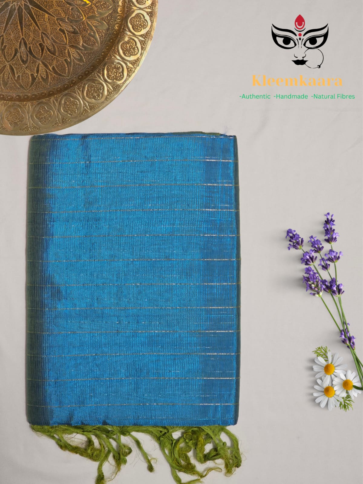 Neelavalli – Blue Handloom Mangalagiri Silk Cotton Saree with Parrot Green Border - Kleemkaara