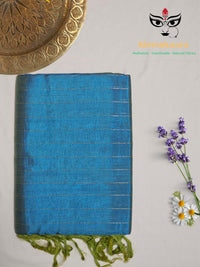 Neelavalli – Blue Handloom Mangalagiri Silk Cotton Saree with Parrot Green Border - Kleemkaara