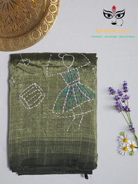 Nrityashree – Mehendi Green Hand-Painted Handloom Mangalagiri Silk Cotton Saree - Kleemkaara