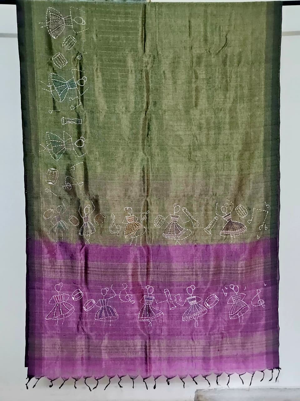 Nrityashree – Mehendi Green Hand-Painted Handloom Mangalagiri Silk Cotton Saree - Kleemkaara