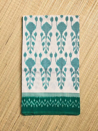 Off White and Green Handloom Pochampally Mercerized Cotton Saree - Kleemkaara