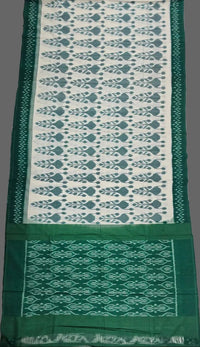 Off White and Green Handloom Pochampally Mercerized Cotton Saree - Kleemkaara