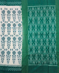 Off White and Green Handloom Pochampally Mercerized Cotton Saree - Kleemkaara