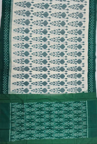 Off White and Green Handloom Pochampally Mercerized Cotton Saree - Kleemkaara