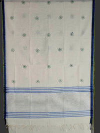 Off White Handloom Venkatagiri Cotton Saree with Dandelion Embroidery Motifs - Kleemkaara