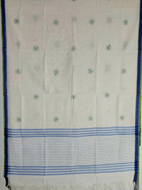 Off White Handloom Venkatagiri Cotton Saree with Dandelion Embroidery Motifs - Kleemkaara