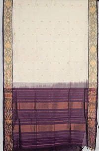 Off White Handloom Venkatagiri Silk Cotton Saree with ikat border - Kleemkaara