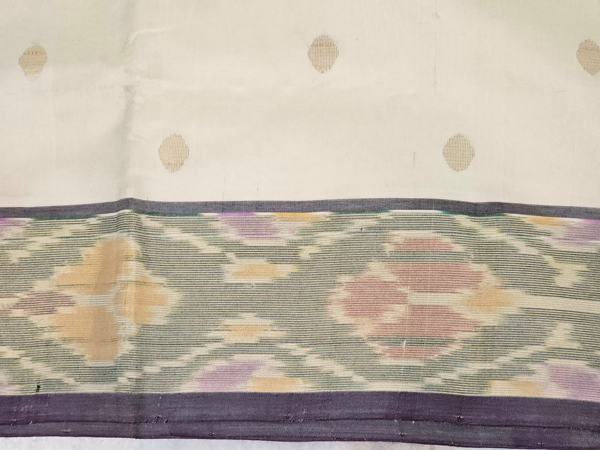 Off White Handloom Venkatagiri Silk Cotton Saree with ikat border - Kleemkaara