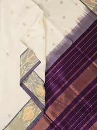 Off White Handloom Venkatagiri Silk Cotton Saree with ikat border - Kleemkaara