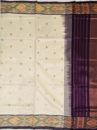 Off White Handloom Venkatagiri Silk Cotton Saree with ikat border - Kleemkaara