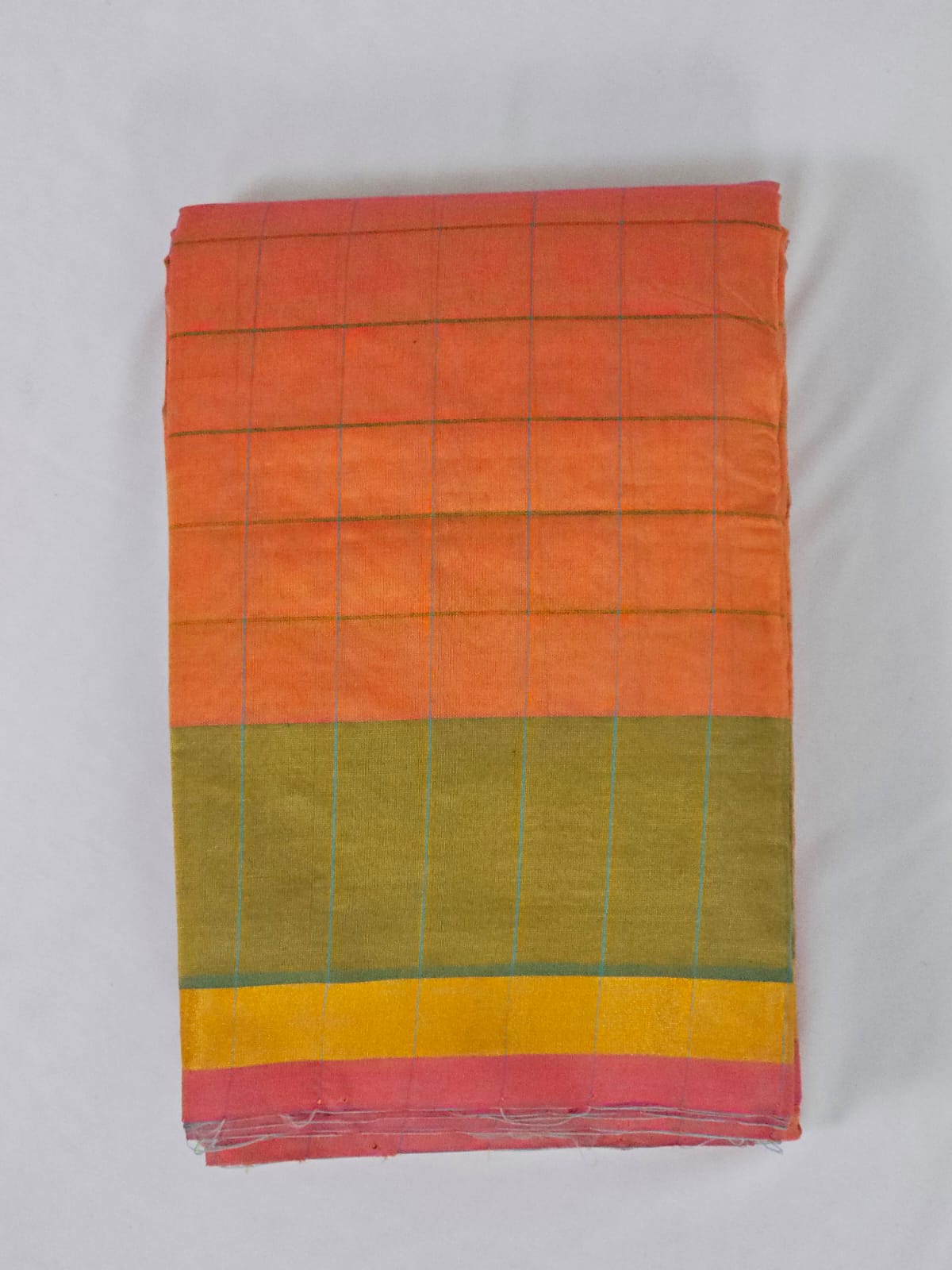 Orange Checkered Handloom Venkatagiri Silk Cotton Saree - Kleemkaara