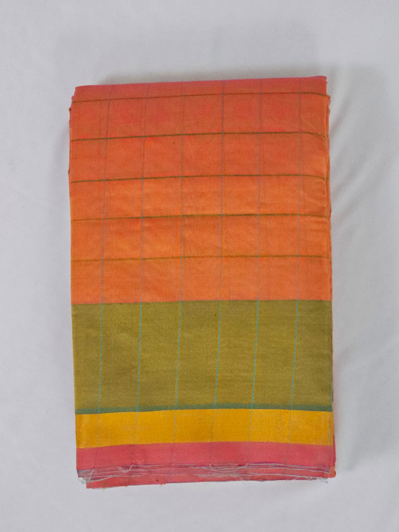 Orange Checkered Handloom Venkatagiri Silk Cotton Saree - Kleemkaara