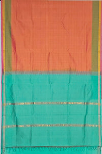 Orange Checkered Handloom Venkatagiri Silk Cotton Saree - Kleemkaara