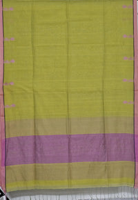 Padmika – Light Green Handloom Khadi Saree with Pink Matka Silk Pallu - Kleemkaara