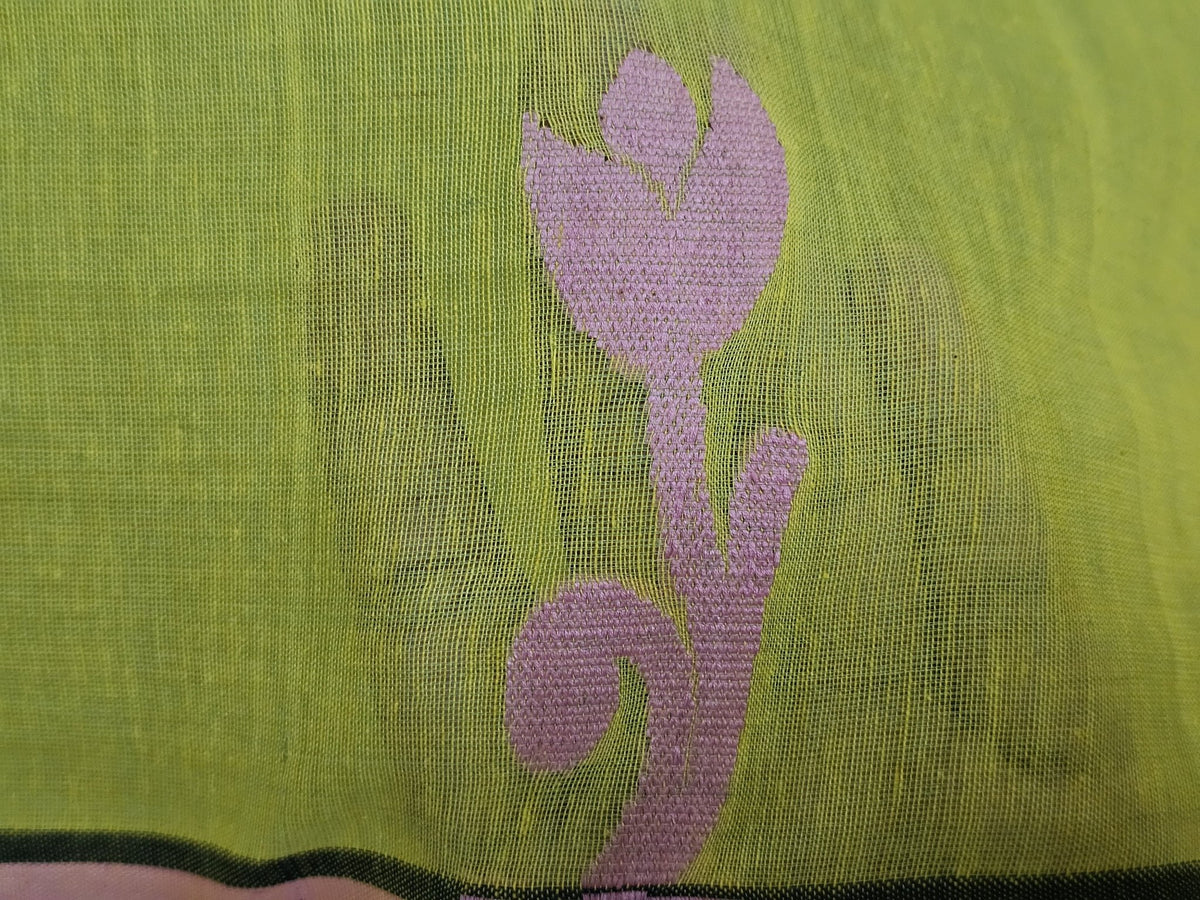 Padmika – Light Green Handloom Khadi Saree with Pink Matka Silk Pallu - Kleemkaara