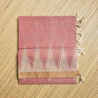 Peach Pink Handloom Venkatagiri Cotton Saree with Temple Border - Kleemkaara