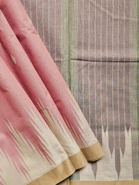 Peach Pink Handloom Venkatagiri Cotton Saree with Temple Border - Kleemkaara