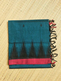 Peacock Blue Handloom Venkatagiri Cotton Saree with Temple Border - Kleemkaara