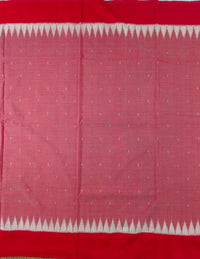 Pink and Red Handloom Pochampally Ikkat Mercerized Cotton Saree with Temple Border - Kleemkaara