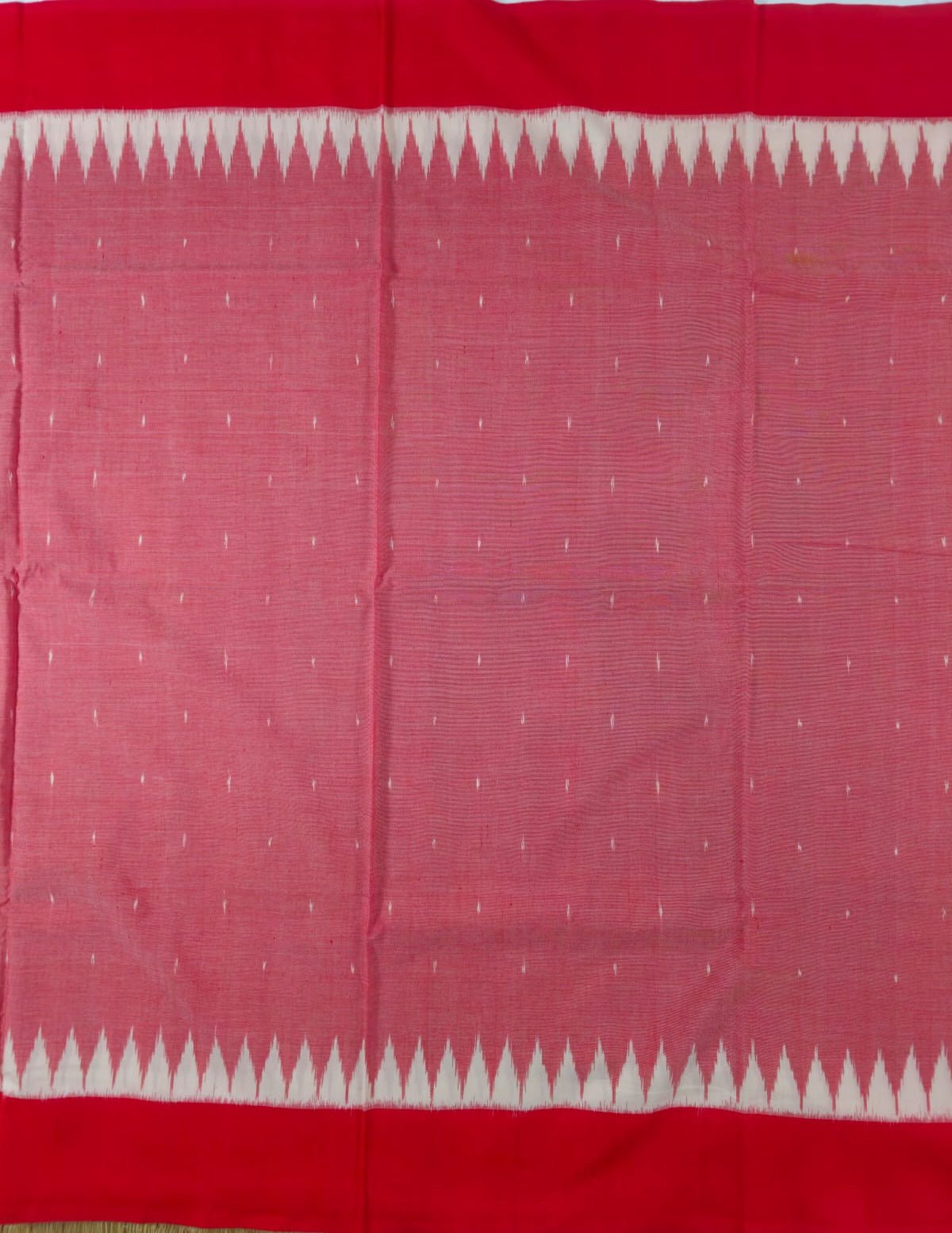 Pink and Red Handloom Pochampally Ikkat Mercerized Cotton Saree with Temple Border - Kleemkaara