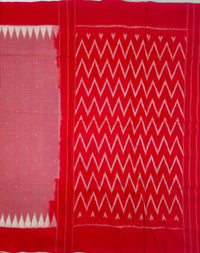 Pink and Red Handloom Pochampally Ikkat Mercerized Cotton Saree with Temple Border - Kleemkaara