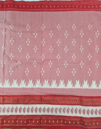 Pink and Red Handloom Pochampally Ikkat Mercerized Cotton Saree with Zari Border - Kleemkaara