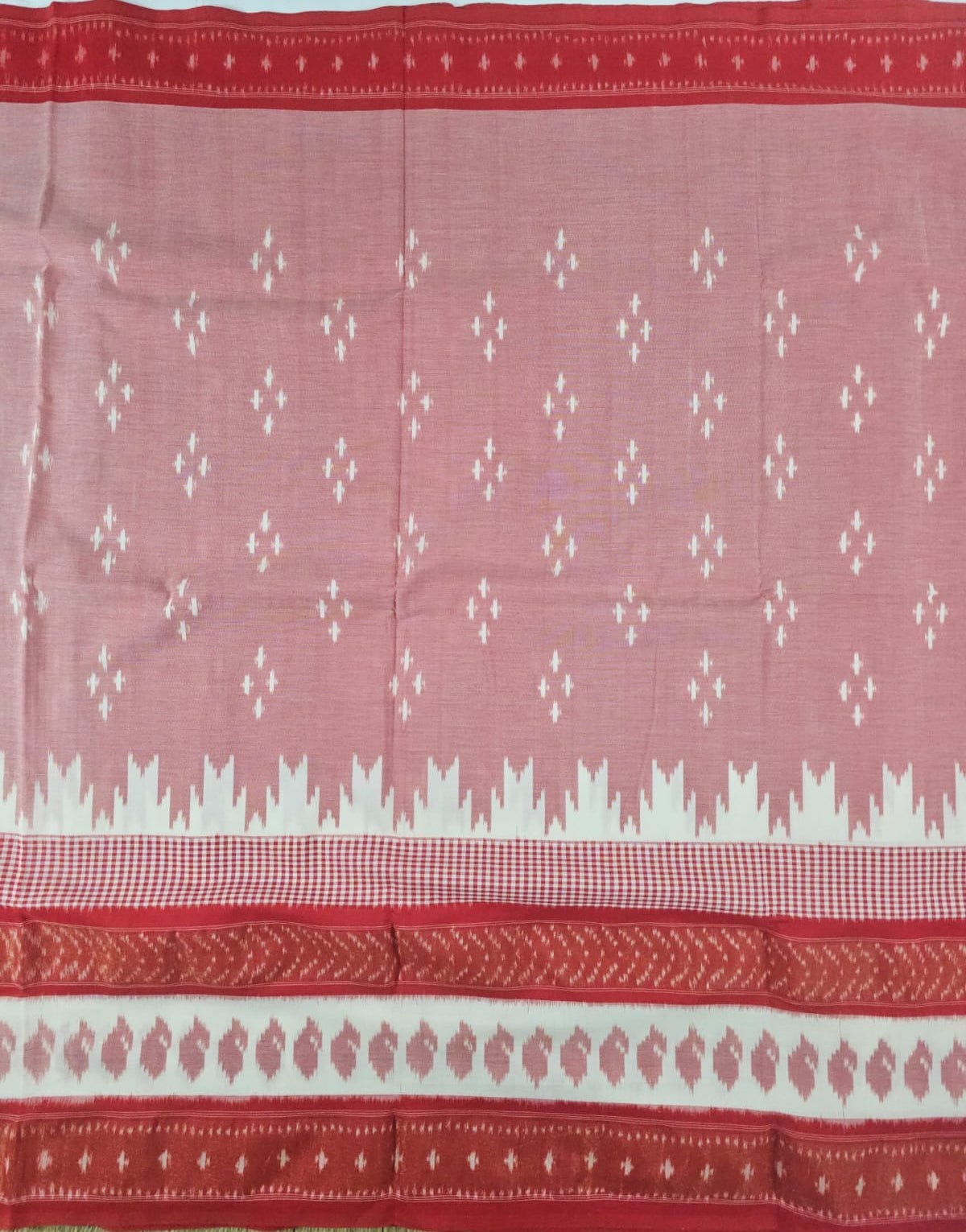 Pink and Red Handloom Pochampally Ikkat Mercerized Cotton Saree with Zari Border - Kleemkaara