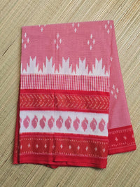 Pink and Red Handloom Pochampally Ikkat Mercerized Cotton Saree with Zari Border - Kleemkaara