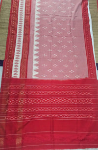 Pink and Red Handloom Pochampally Ikkat Mercerized Cotton Saree with Zari Border - Kleemkaara