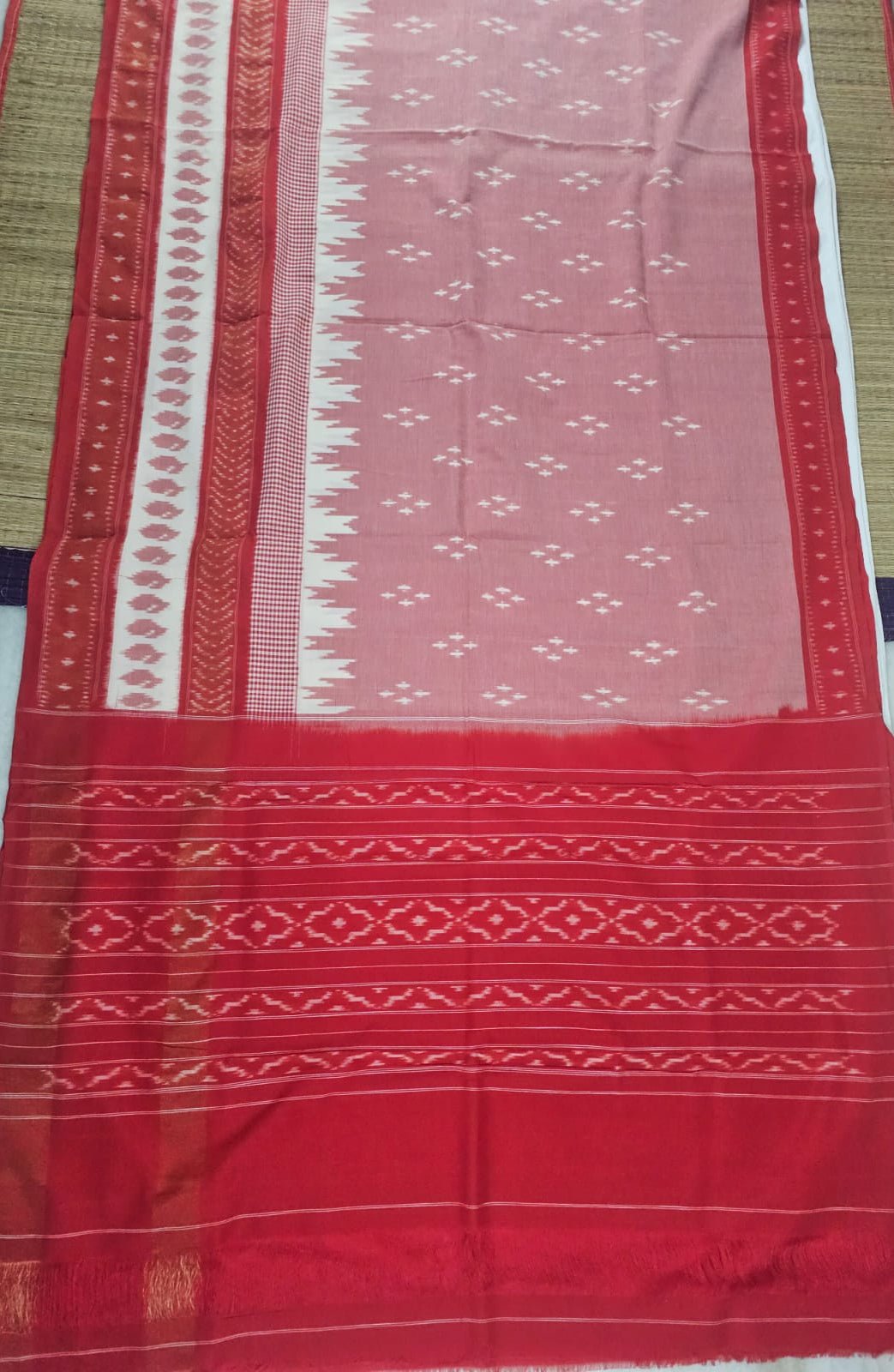 Pink and Red Handloom Pochampally Ikkat Mercerized Cotton Saree with Zari Border - Kleemkaara