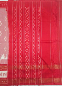 Pink and Red Handloom Pochampally Ikkat Mercerized Cotton Saree with Zari Border - Kleemkaara