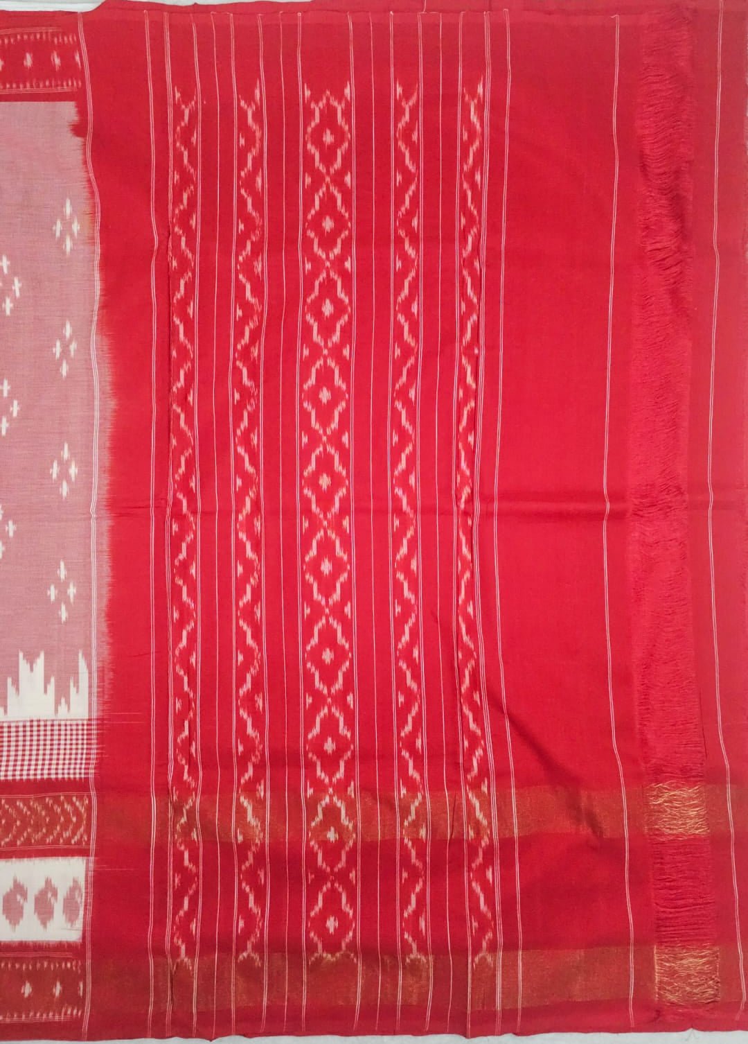 Pink and Red Handloom Pochampally Ikkat Mercerized Cotton Saree with Zari Border - Kleemkaara