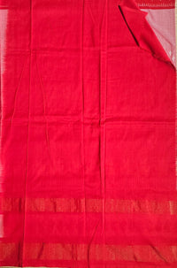 Pink and Red Handloom Pochampally Ikkat Mercerized Cotton Saree with Zari Border - Kleemkaara