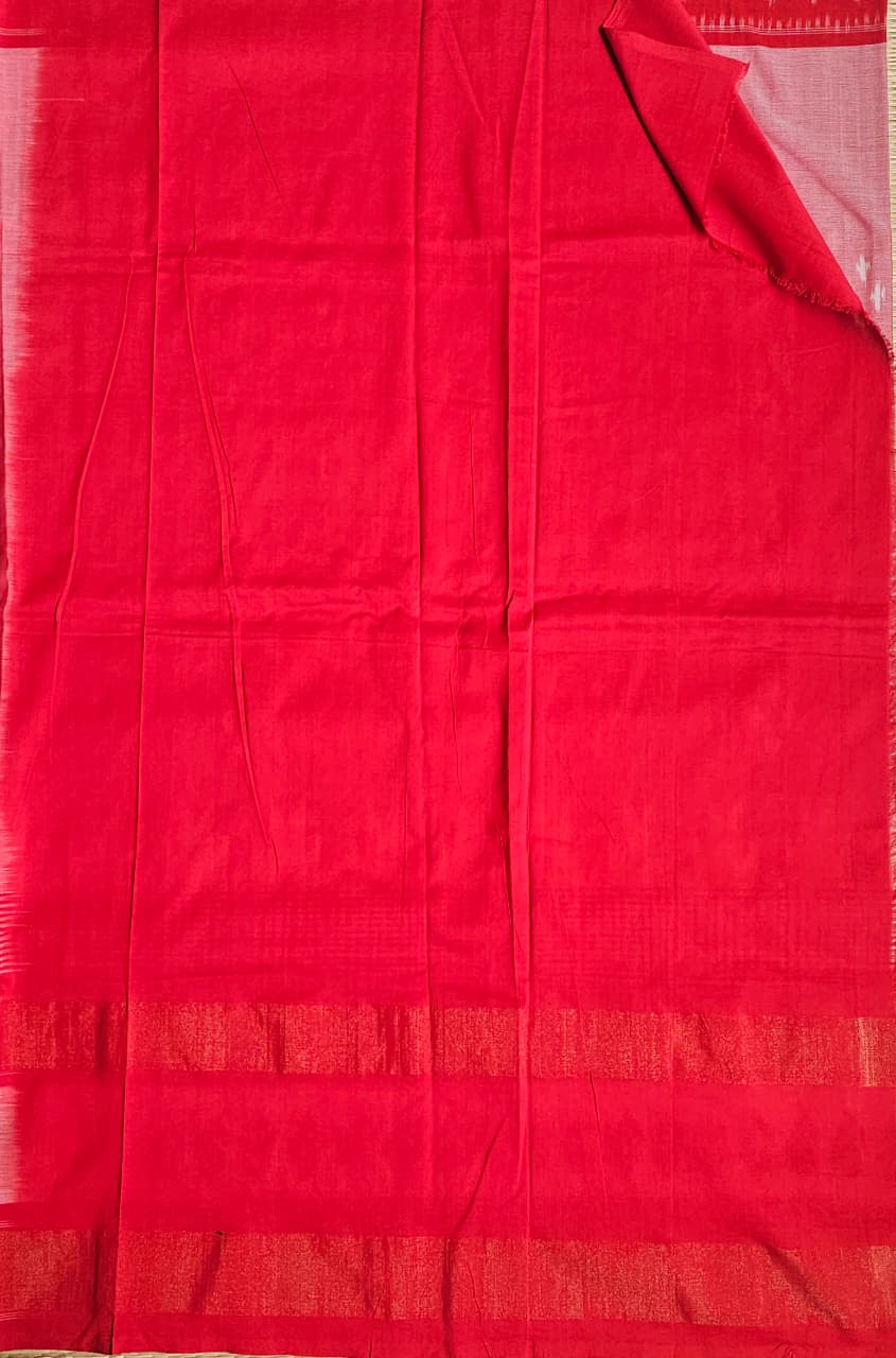 Pink and Red Handloom Pochampally Ikkat Mercerized Cotton Saree with Zari Border - Kleemkaara